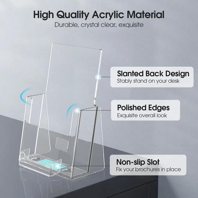 Alt view image 2 of 7 - Acrylic Brochure Holder Flyer Display Stand 6 x 9 Inch, 4 Pack Built-in Business Card Holder, Clear Acrylic, Holds Brochures, Flyers, Menus, Magazines, Pamphlets and Booklets for Office
