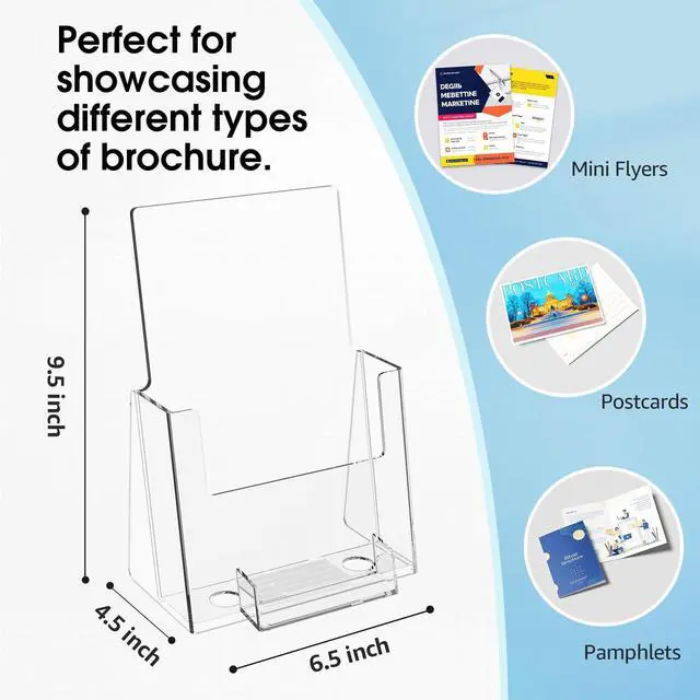 Alt view image 3 of 7 - Acrylic Brochure Holder Flyer Display Stand 6 x 9 Inch, 4 Pack Built-in Business Card Holder, Clear Acrylic, Holds Brochures, Flyers, Menus, Magazines, Pamphlets and Booklets for Office