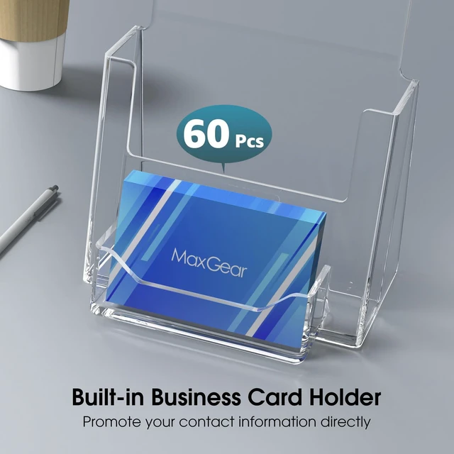 Alt view image 4 of 7 - Acrylic Brochure Holder Flyer Display Stand 6 x 9 Inch, 4 Pack Built-in Business Card Holder, Clear Acrylic, Holds Brochures, Flyers, Menus, Magazines, Pamphlets and Booklets for Office