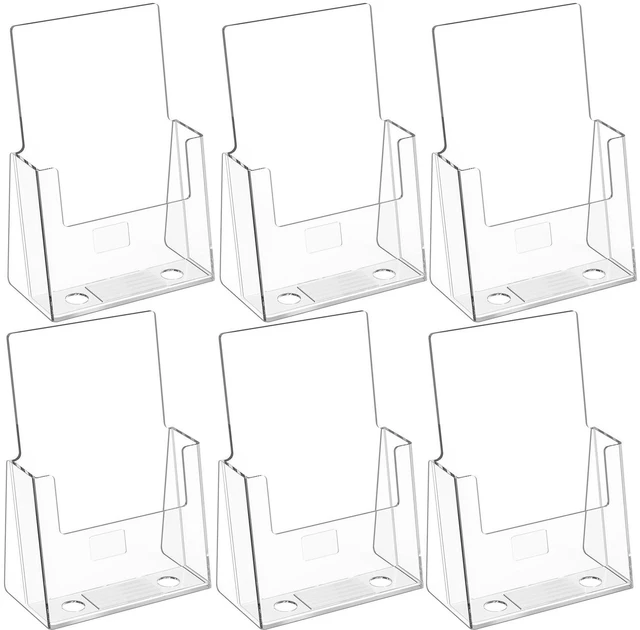 Main image of Acrylic Brochure Holder, 6 x 9 Inch Countertop Display, 6 Pack Clear Acrylic Material, Fits Bi-Fold Brochures, Booklets and Flyers, Easy Brochure Access, Non Slip Slot, Polished Edges