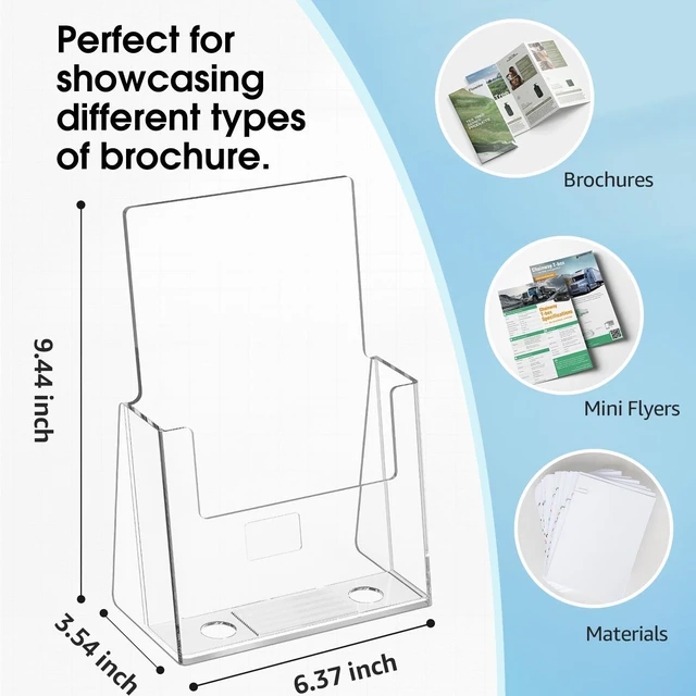 Alt view image 2 of 7 - Acrylic Brochure Holder, 6 x 9 Inch Countertop Display, 6 Pack Clear Acrylic Material, Fits Bi-Fold Brochures, Booklets and Flyers, Easy Brochure Access, Non Slip Slot, Polished Edges