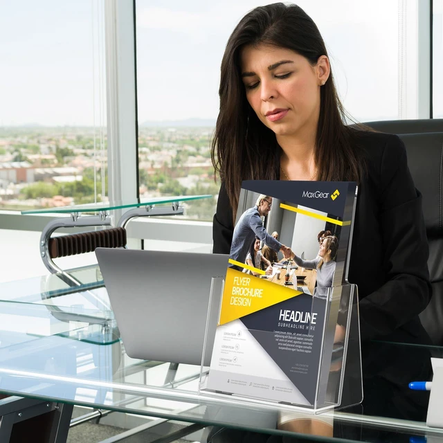 Alt view image 5 of 7 - Acrylic Brochure Holder, 6 x 9 Inch Countertop Display, 6 Pack Clear Acrylic Material, Fits Bi-Fold Brochures, Booklets and Flyers, Easy Brochure Access, Non Slip Slot, Polished Edges