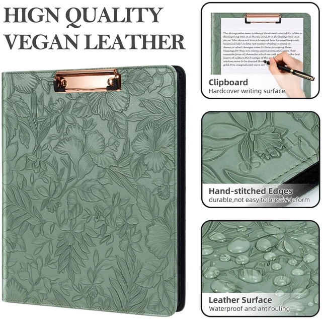 Alt view image 5 of 6 - Green Leather Portfolio Binder 3 Ring, Zippered Clipboard Folder with Storage - 5 Dividers with Pocket, Padfolio for Women,12.1 Tablet Sleeve, Refillable Notepad, Card Slot