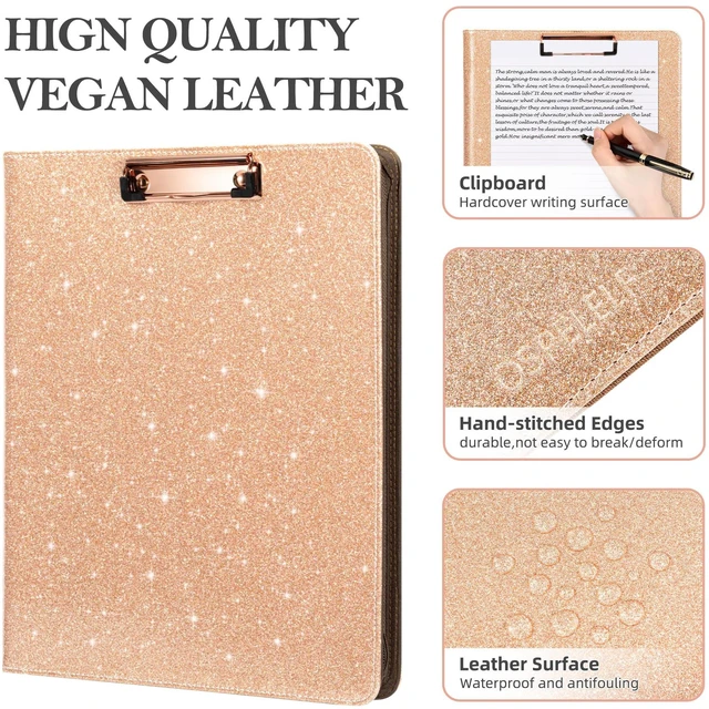 Alt view image 5 of 6 - Clipboard with Storage, 3 Ring Binder with Zipper, Leather Padfolio Portfolio Folder, Calculator, 12.1 Tablet Sleeve, 5 Dividers with Pocket|Refillable Notepad, Card Slot (Rose Gold)