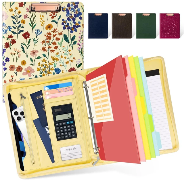 Main image of Leather Clipboard Binder with Storage - 3 Ring Zippered Padfolio Portfolio Folder - Calculator, 12.1 Tablet Sleeve, 5 Dividers with Pocket, Refillable Notepad, Card Slot (Floral)