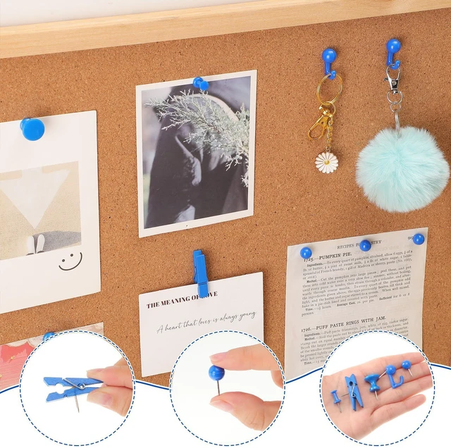 Alt view image 5 of 7 - 200 Pcs Push Pins for Bulletin Board, Thumb Tacks for Cork Board Blue, Reusable, 5 Style Thumbtacks for Wall Maps Pictures Office Back to School Supplies