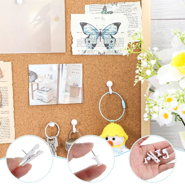 Alt view image 4 of 7 - 200 Pcs Push Pins for Bulletin Board, Thumb Tacks for Cork Board White, Reusable, 5 Style Thumbtacks for Wall Maps Pictures Office Back to School Supplies