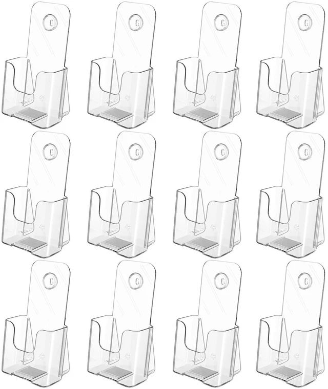 Main image of Acrylic Trifold Brochure Holder, 4 Inch Wide flyer Holder, 12 Pack Clear Acrylic Material, Wall Mount or Countertop Display, Fits Trifold Brochures or Flyers, Non Slip Slot, Polished Edge