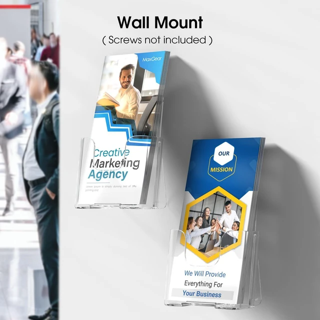 Alt view image 4 of 7 - Acrylic Trifold Brochure Holder, 4 Inch Wide flyer Holder, 12 Pack Clear Acrylic Material, Wall Mount or Countertop Display, Fits Trifold Brochures or Flyers, Non Slip Slot, Polished Edge