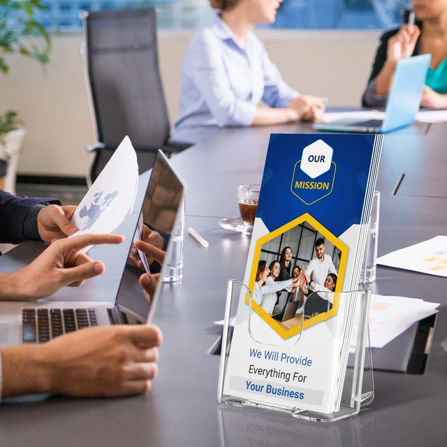 Alt view image 6 of 7 - Acrylic Trifold Brochure Holder, 4 Inch Wide flyer Holder, 12 Pack Clear Acrylic Material, Wall Mount or Countertop Display, Fits Trifold Brochures or Flyers, Non Slip Slot, Polished Edge