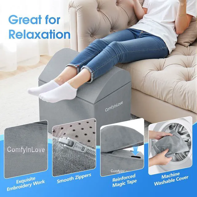 Alt view image 4 of 7 - Foot Rest for Under Desk with 3 Heights, Foot Stool, Light Grey Memory foam adjustable footrest, Ergonomic leg elevation, Non-slip Bottom, Washable Cover, Desk Office Home Car Coach Bed