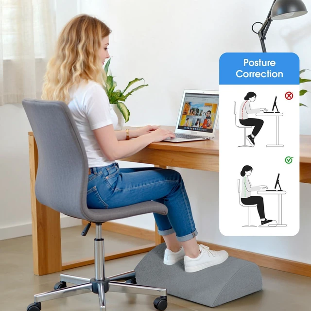 Alt view image 5 of 7 - Foot Rest for Under Desk with 3 Heights, Foot Stool, Light Grey Memory foam adjustable footrest, Ergonomic leg elevation, Non-slip Bottom, Washable Cover, Desk Office Home Car Coach Bed