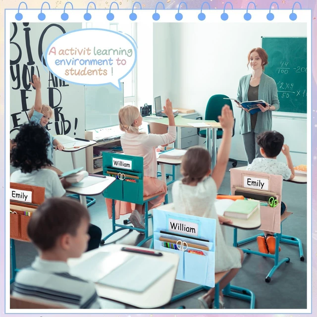 Alt view image 7 of 7 - 24 Pcs Small Chair Pockets for Classroom 13 x 14 Inch Bag with Name Tag Multi Pockets Chairsback Pouch Organizer for Student Kindergarten Elementary Daycare (Light Boho)