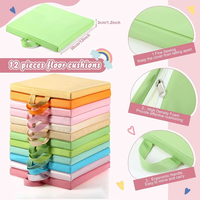 Alt view image 2 of 7 - 12 Pcs Classroom Floor Cushions for Kids,Pastel Color,Square Flexible Classroom Seating for Kindergarten Daycare Nursery, Floor Cushion with Handle, Floor Cushions for Sitting Reading