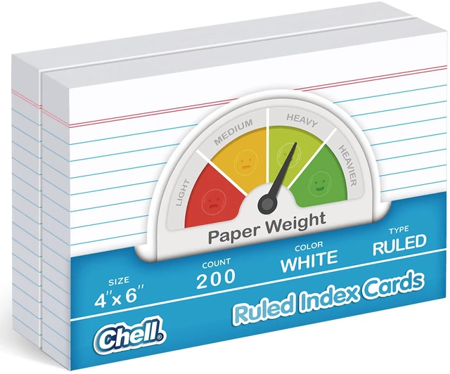 Main image of Heavyweight Index Cards 4x6, 200 Count, White Color, Ruled 65 lb. Cover Weight, Ruled Front and Blank Back, Easy Writing, Not Easy to Penetrate Ink