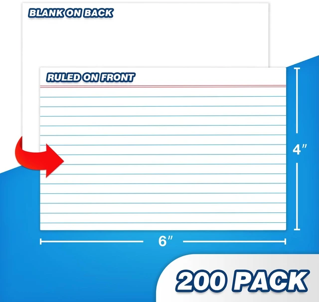Alt view image 3 of 7 - Heavyweight Index Cards 4x6, 200 Count, White Color, Ruled 65 lb. Cover Weight, Ruled Front and Blank Back, Easy Writing, Not Easy to Penetrate Ink