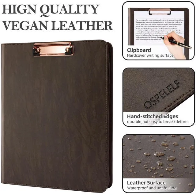 Alt view image 5 of 6 - Zippered Portfolio Binder, Leather Clipboard Folder with Storage, 3 Ring Binder 1 Inch, 12.1 Tablet Sleeve, 5 Dividers with Pocket, Refillable Notepad, Card Slot (Brown)