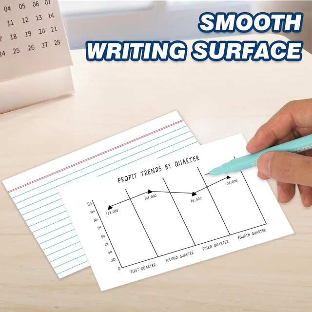 Alt view image 5 of 7 - Heavyweight Index Cards 4x6, 200 Count, White Color, Ruled 65 lb. Cover Weight, Ruled Front and Blank Back, Easy Writing, Not Easy to Penetrate Ink