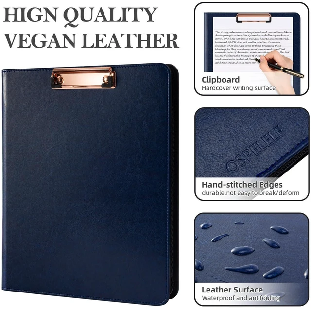 Alt view image 5 of 6 - 3 Ring Portfolio Binder with Zipper, Leather Clipboard with Storage, Padfolio Folder for Men, 12.1 Tablet Sleeve, 5 Dividers with Pocket, Refillable Notepad, Card Slot (Navy Bule)