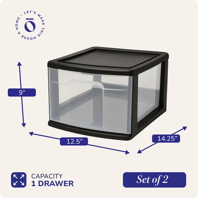 Alt view image 3 of 7 - 2-Pack 1-Drawer Storage Cart, Clear Plastic Container, 14.25" Wide Medium, Black Frame - Organizing Drawer Containers for Home, Bathroom, Bedroom, Office, and Classroom