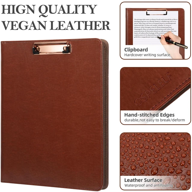 Alt view image 5 of 6 - 3 Ring Binder Portfolio Folder with Zipper- Leather Padfolio with Clipboard Storage- Calculator, 12.1 Tablet Sleeve, 5 Dividers with Pocket, Refillable Notepad, Card Slot (Red Brown)