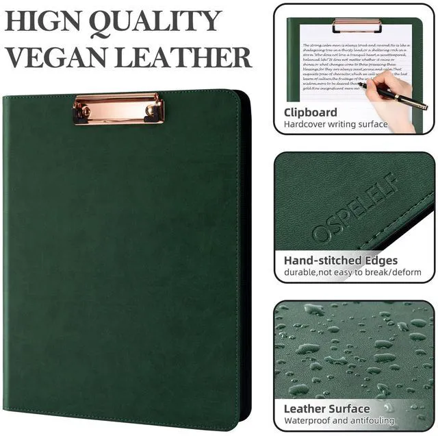 Alt view image 5 of 6 - Green Clipboard with Storage 3 Binder Leather Portfolio Folder with Zipper, 12.1 Tablet Sleeve, 5 Dividers with Pocket, Refillable Notepad, Card Slot
