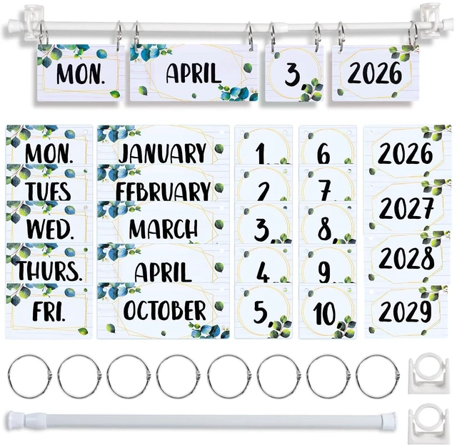 Main image of Rainbow Flip Calendar for Classroom Bulletin Board Set with Adjustable Holder Includes 54 Date Cards for Home Elementary School Classroom Decor(Eucalyptus)
