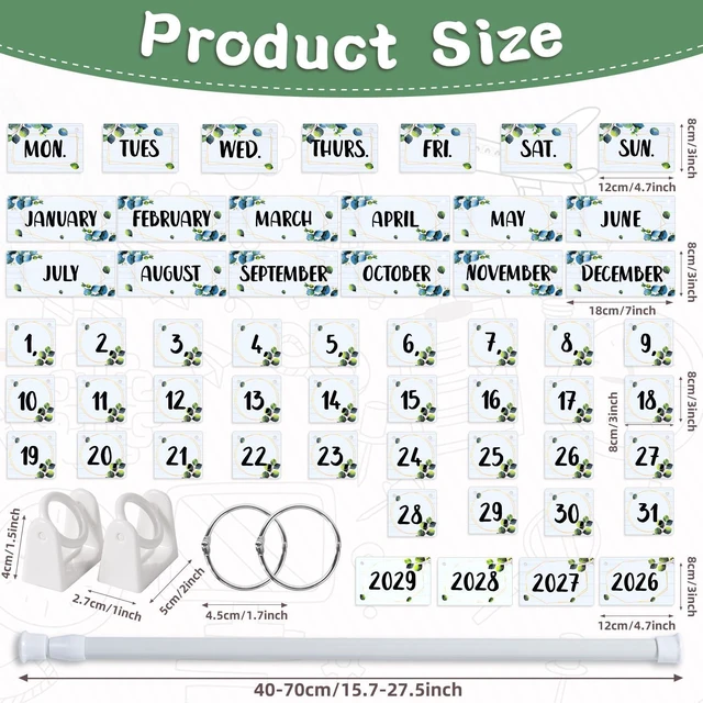 Alt view image 2 of 7 - Rainbow Flip Calendar for Classroom Bulletin Board Set with Adjustable Holder Includes 54 Date Cards for Home Elementary School Classroom Decor(Eucalyptus)