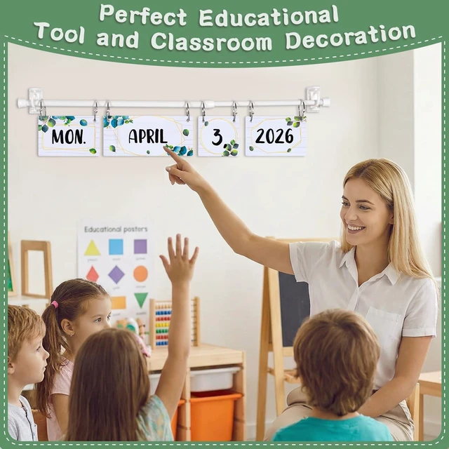 Alt view image 3 of 7 - Rainbow Flip Calendar for Classroom Bulletin Board Set with Adjustable Holder Includes 54 Date Cards for Home Elementary School Classroom Decor(Eucalyptus)