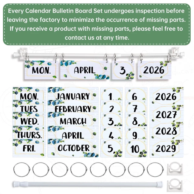 Alt view image 6 of 7 - Rainbow Flip Calendar for Classroom Bulletin Board Set with Adjustable Holder Includes 54 Date Cards for Home Elementary School Classroom Decor(Eucalyptus)