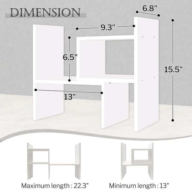 Alt view image 2 of 7 - Desktop Organizer Office Storage Rack Adjustable Wood Display Shelf | Birthday Gifts - Toy - Home Decor Free Style Rotation Display - True Natural Stand Shelf (White)
