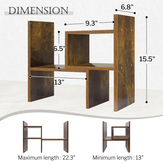 Alt view image 2 of 7 - Adjustable Wood Desktop Display Shelf Natural Wood Tone Wooden Desk Organizer, Cute Dorm & Cubicle Decor. Stores Makeup & Mini Plants, Space-Saving Storage for Small College Rooms