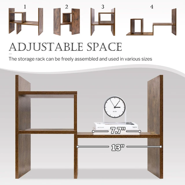 Alt view image 6 of 7 - Adjustable Wood Desktop Display Shelf Natural Wood Tone Wooden Desk Organizer, Cute Dorm & Cubicle Decor. Stores Makeup & Mini Plants, Space-Saving Storage for Small College Rooms