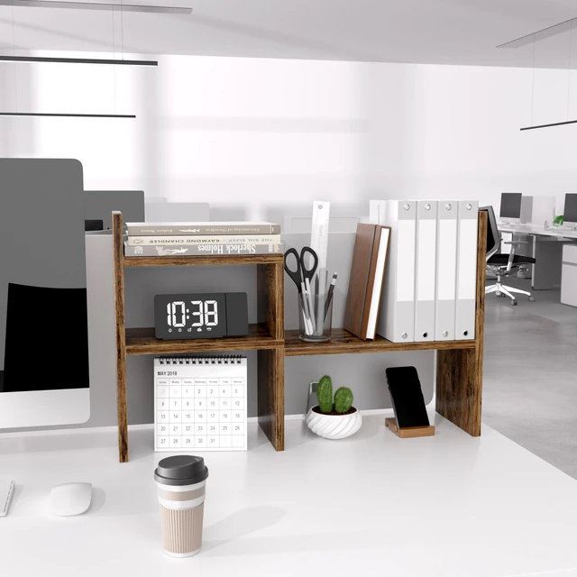 Alt view image 7 of 7 - Adjustable Wood Desktop Display Shelf Natural Wood Tone Wooden Desk Organizer, Cute Dorm & Cubicle Decor. Stores Makeup & Mini Plants, Space-Saving Storage for Small College Rooms