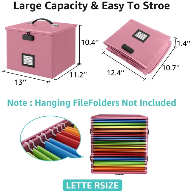 Alt view image 5 of 7 - Pink Fire Proof File Box for Documents - Portable Fireproof Document Organizer Box with Handle Waterproof Safe Locking Folder Storage with Lid