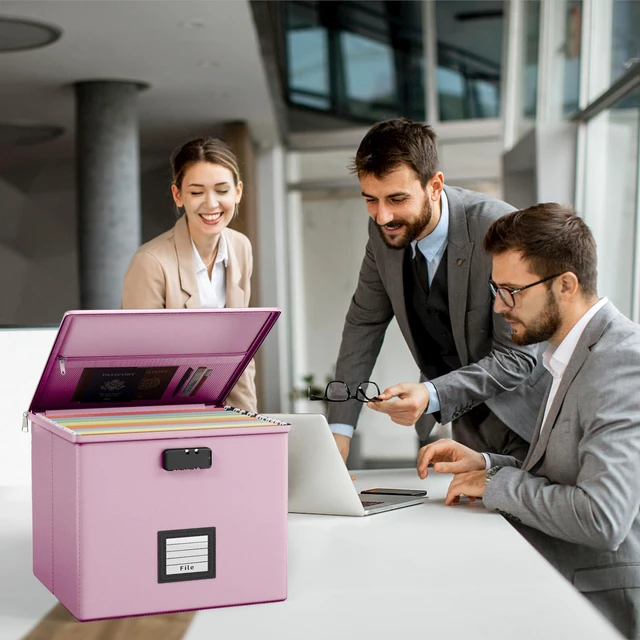 Alt view image 2 of 7 - Pink Fire Proof File Box for Documents - Portable Fireproof Document Organizer Box with Handle Waterproof Safe Locking Folder Storage with Lid