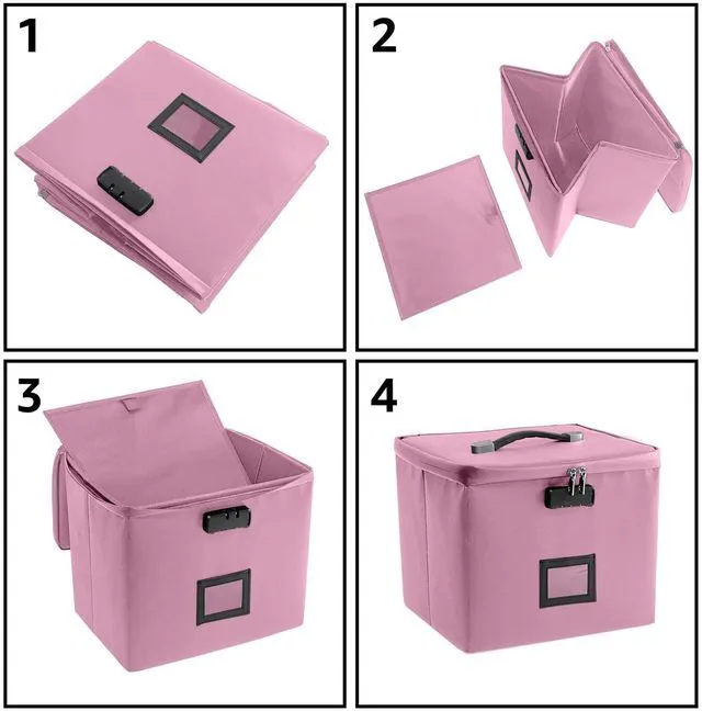 Alt view image 6 of 7 - Pink Fire Proof File Box for Documents - Portable Fireproof Document Organizer Box with Handle Waterproof Safe Locking Folder Storage with Lid