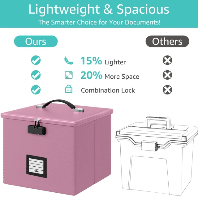 Alt view image 3 of 7 - Pink Fire Proof File Box for Documents - Portable Fireproof Document Organizer Box with Handle Waterproof Safe Locking Folder Storage with Lid