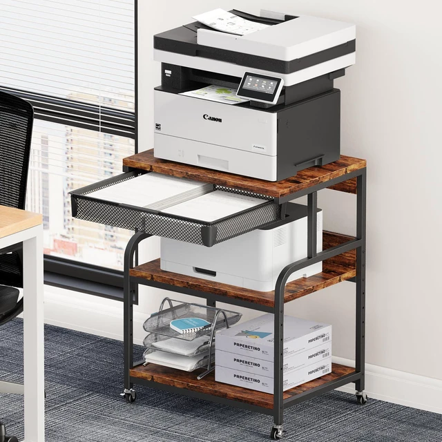Main image of 23.6"×18.9" Extra Large Printer Stand with Drawer & Wheels 5-Adjustable Shelves 3-Tier Table, Rolling Heavy Duty Printer Cart with Storage, Fits Printer Scanner Fax for Home Office Use