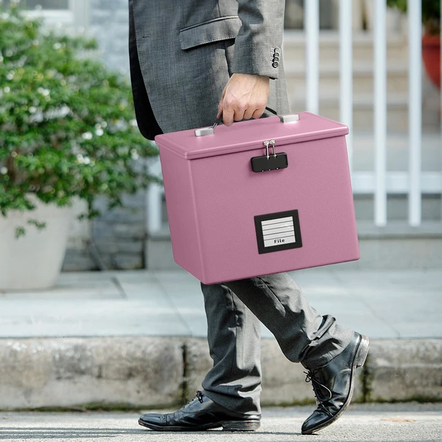 Alt view image 7 of 7 - Pink Fire Proof File Box for Documents - Portable Fireproof Document Organizer Box with Handle Waterproof Safe Locking Folder Storage with Lid