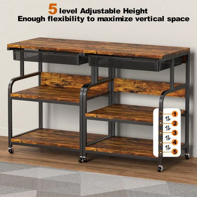 Alt view image 4 of 7 - 23.6"×18.9" Extra Large Printer Stand with Drawer & Wheels 5-Adjustable Shelves 3-Tier Table, Rolling Heavy Duty Printer Cart with Storage, Fits Printer Scanner Fax for Home Office Use