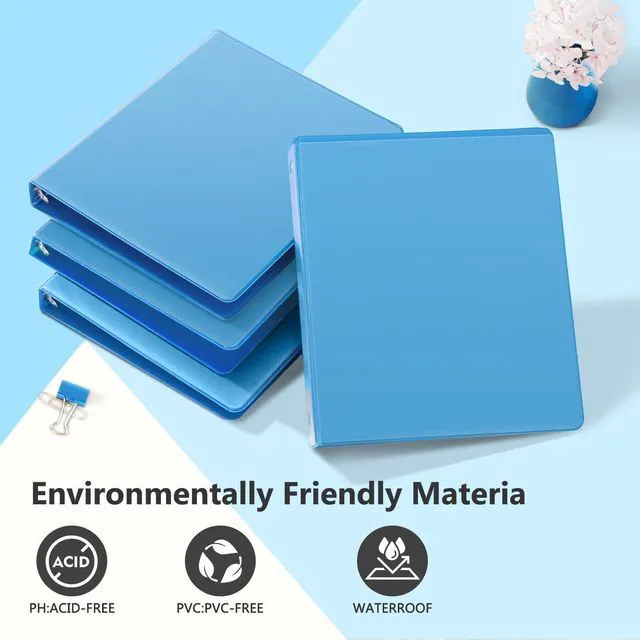 Alt view image 6 of 7 - 1 Inch Round Ring View Binder for Durability, 6-Pack (Light Blue) Standard 3 Ring Binder for 200 Sheets of US Letter Size Paper, PVC-Free, Clear View Cover, Office Home School Use