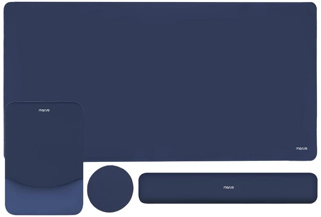 Main image of Keyboard Mouse Pad Set, Large Gaming Mouse Pad&Keyboard Wrist Rest Rectangular Mousepad with Wrist Rest&Coaster, Ergonomic Non-Slip&Easy Typing Pad with Curved Silicone Lining, Navy Blue