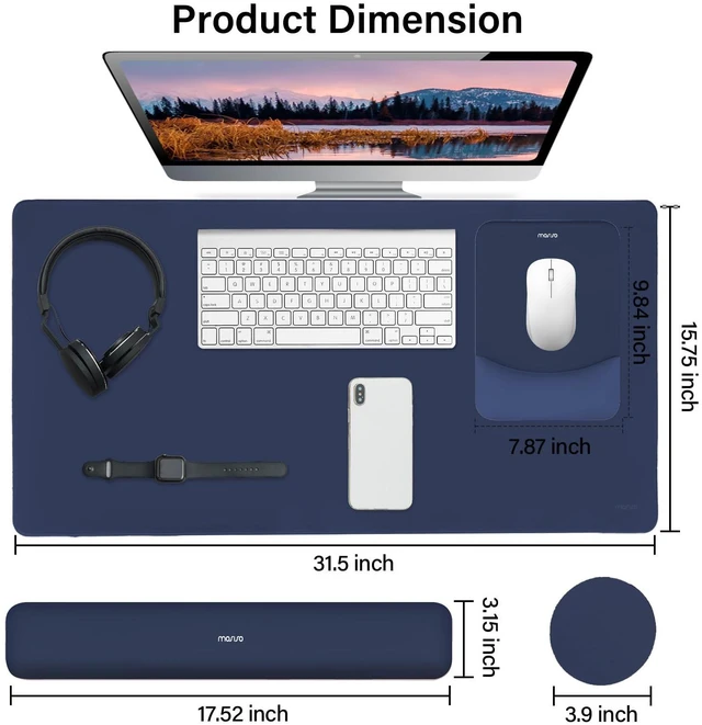 Alt view image 2 of 7 - Keyboard Mouse Pad Set, Large Gaming Mouse Pad&Keyboard Wrist Rest Rectangular Mousepad with Wrist Rest&Coaster, Ergonomic Non-Slip&Easy Typing Pad with Curved Silicone Lining, Navy Blue