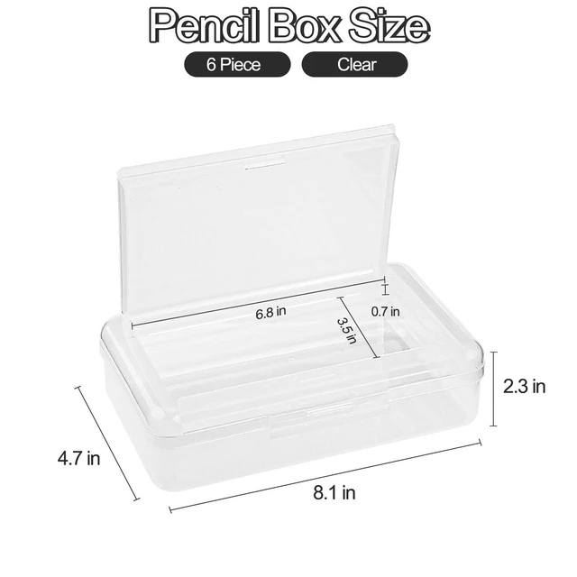 Alt view image 2 of 6 - Pencil Box, Large Capacity Pencil Boxes 2 Compartments, Hard Pencil Case with Snap-tight Lid, Plastic Storage Organizer Box(Clear, 6 Pack)