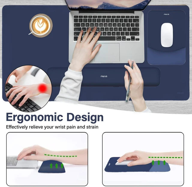Alt view image 3 of 7 - Keyboard Mouse Pad Set, Large Gaming Mouse Pad&Keyboard Wrist Rest Rectangular Mousepad with Wrist Rest&Coaster, Ergonomic Non-Slip&Easy Typing Pad with Curved Silicone Lining, Navy Blue