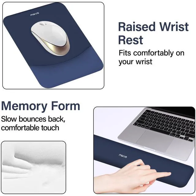 Alt view image 5 of 7 - Keyboard Mouse Pad Set, Large Gaming Mouse Pad&Keyboard Wrist Rest Rectangular Mousepad with Wrist Rest&Coaster, Ergonomic Non-Slip&Easy Typing Pad with Curved Silicone Lining, Navy Blue