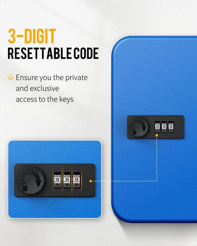 Alt view image 3 of 7 - 20 Position Key Cabinet with Combination Lock Resettable Blue Digital Security Storage Box Steel Key Organizer with Colorful Key Tag Labels Stickers and Hooks