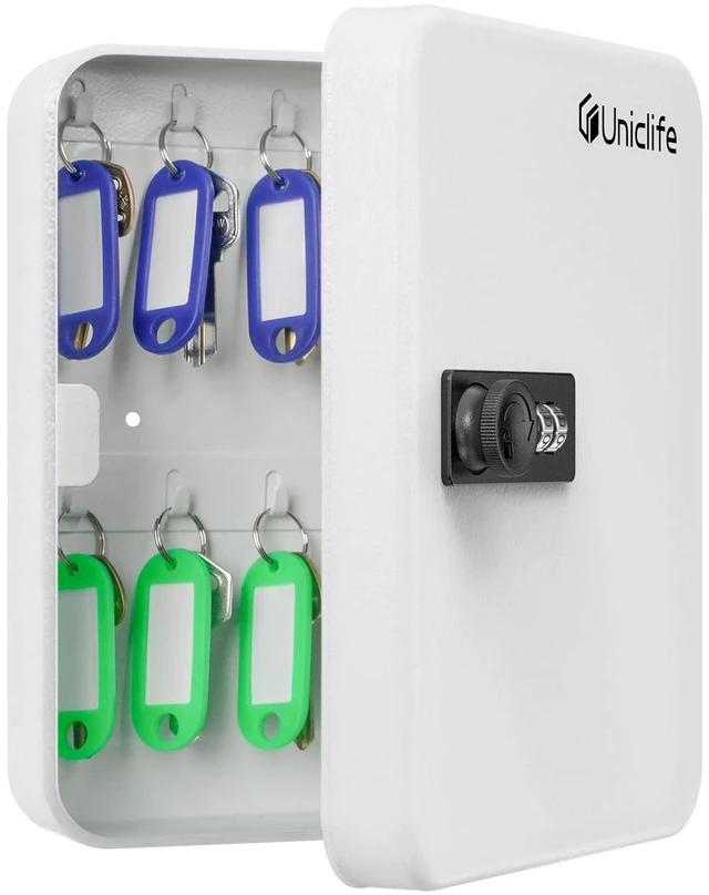 Main image of 20 Position Key Cabinet with Combination Lock Resettable White Digital Security Storage Box Steel Key Organizer with Colorful Key Tag Labels Stickers and Hooks