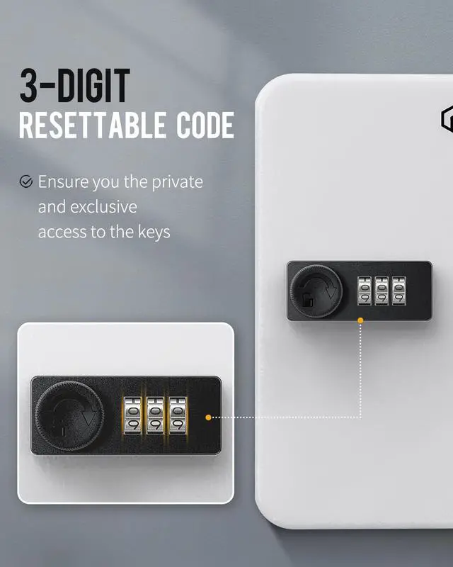 Alt view image 3 of 7 - 20 Position Key Cabinet with Combination Lock Resettable White Digital Security Storage Box Steel Key Organizer with Colorful Key Tag Labels Stickers and Hooks